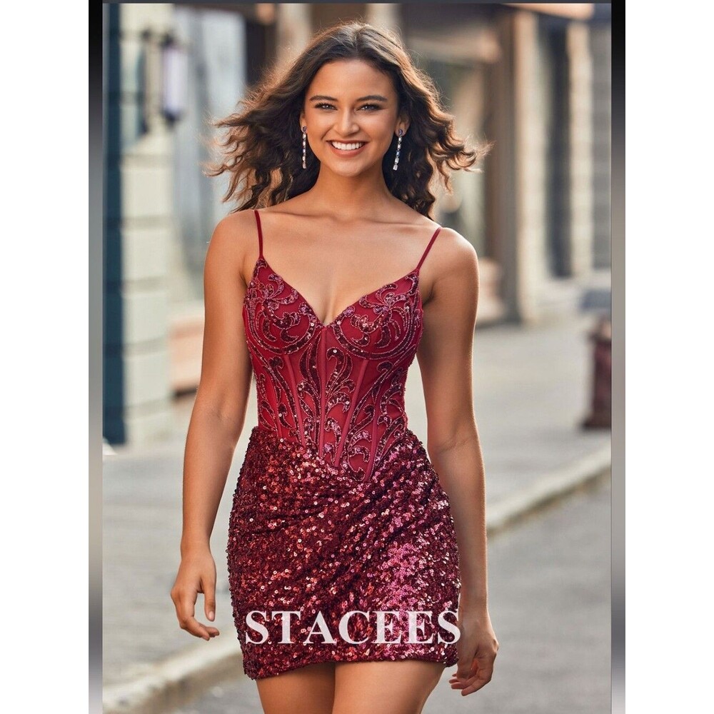 NWT Stacees Corset Sequin Party Cocktail Mini  Dress